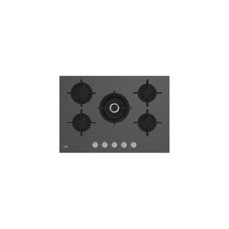 Beko Hilw75222Szg Piano Cottura 75Cm 5 Fuochi A Gas In Vetro Grigio Pietra